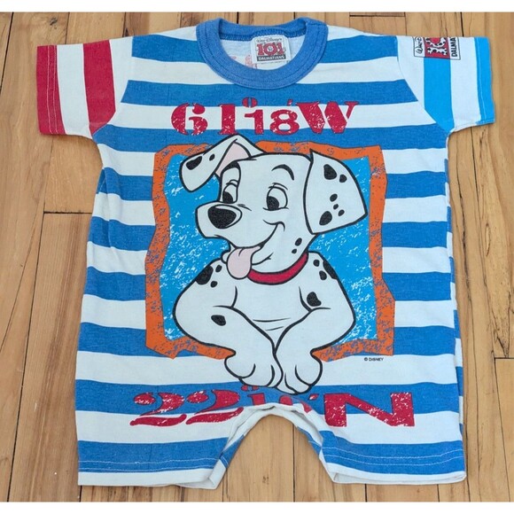 RARE Vintage Disney 101 Dalmatians Blue Stripe Romper Size 2T - Picture 1 of 12